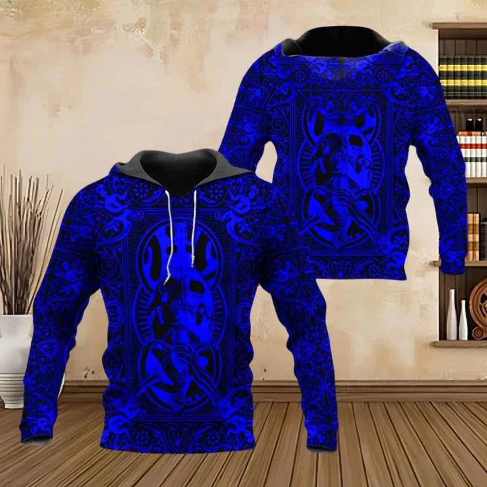 Men Fashion Four Seasons Hoodies Vintage Skull 3D Print Pullover Sweatshirts Men Comforts Kangaroo Pocket Y2k Hoodies Clothing