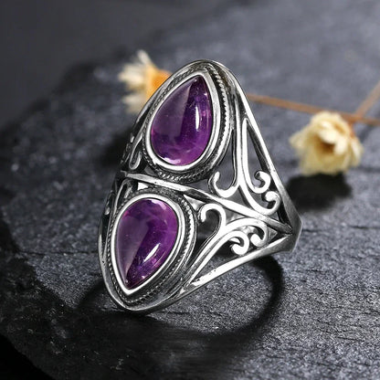Luxury Vintage Ring Natural Amethyst Rings S925 Silver Jewelry Wedding Anniversary Party Ring Gifts for Women