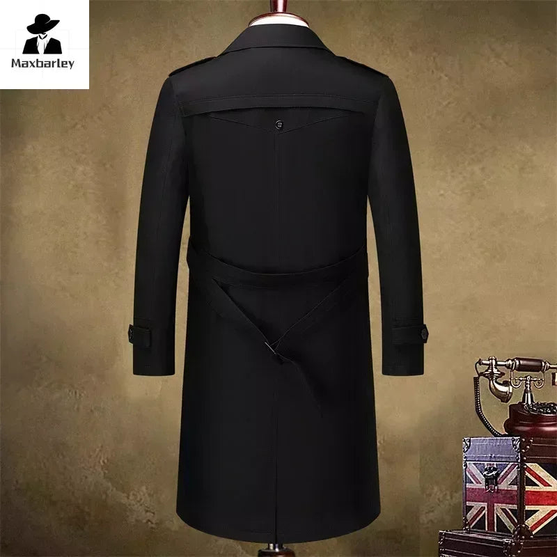 Brand Business Men's Windbreaker 2023 Autumn High-quality Khaki Navy Black Double-breasted Trench Coat Fashion Male New Clothing - AMULET RING STORE