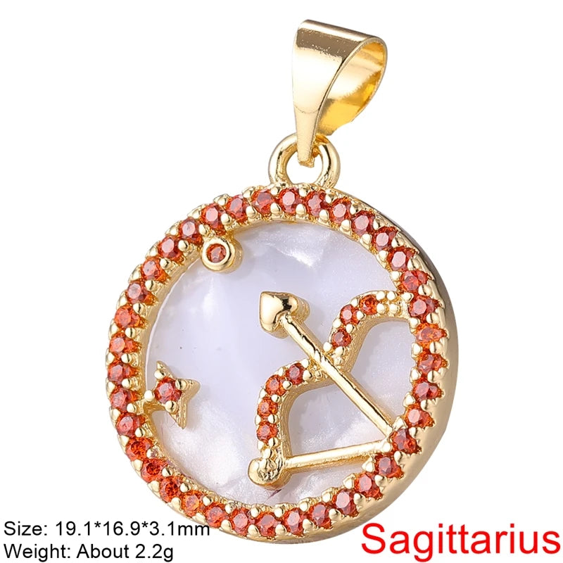 Juya DIY Imitation Pearl Shell 18K Gold Plated 12 Zodiac Charms For Handmade Fashion Birthstone Season Pendants Jewelry Making