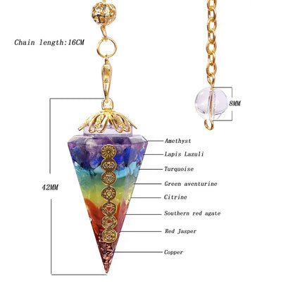 Natural 7 Chakra Healing Crystals Pendulum for Dowsing Divination Quartz Stone Pendulums Antique Reiki Pendant Pendulo Jewelry