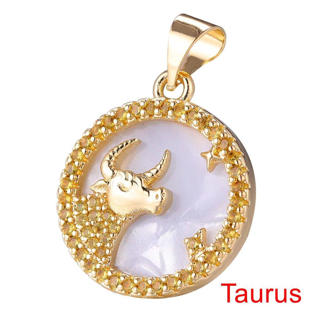 Juya DIY Imitation Pearl Shell 18K Gold Plated 12 Zodiac Charms For Handmade Fashion Birthstone Season Pendants Jewelry Making