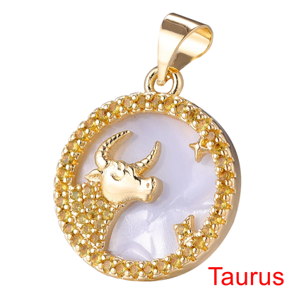 Juya DIY Imitation Pearl Shell 18K Gold Plated 12 Zodiac Charms For Handmade Fashion Birthstone Season Pendants Jewelry Making