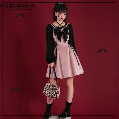 Hikigawa Woman Dresses Lolita Y2k Vestidos De Mujer Bandage Slim Dress Sexy Clothes Velvet Robe Femme Sleeveless Women Dresses - AMULET RING STORE