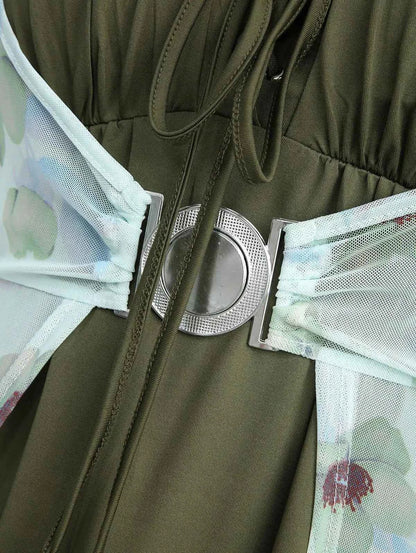 ROSEGAL Plus Size Flutter Sleeves Floral Dress and Lace-up A Line Cami Dress Set