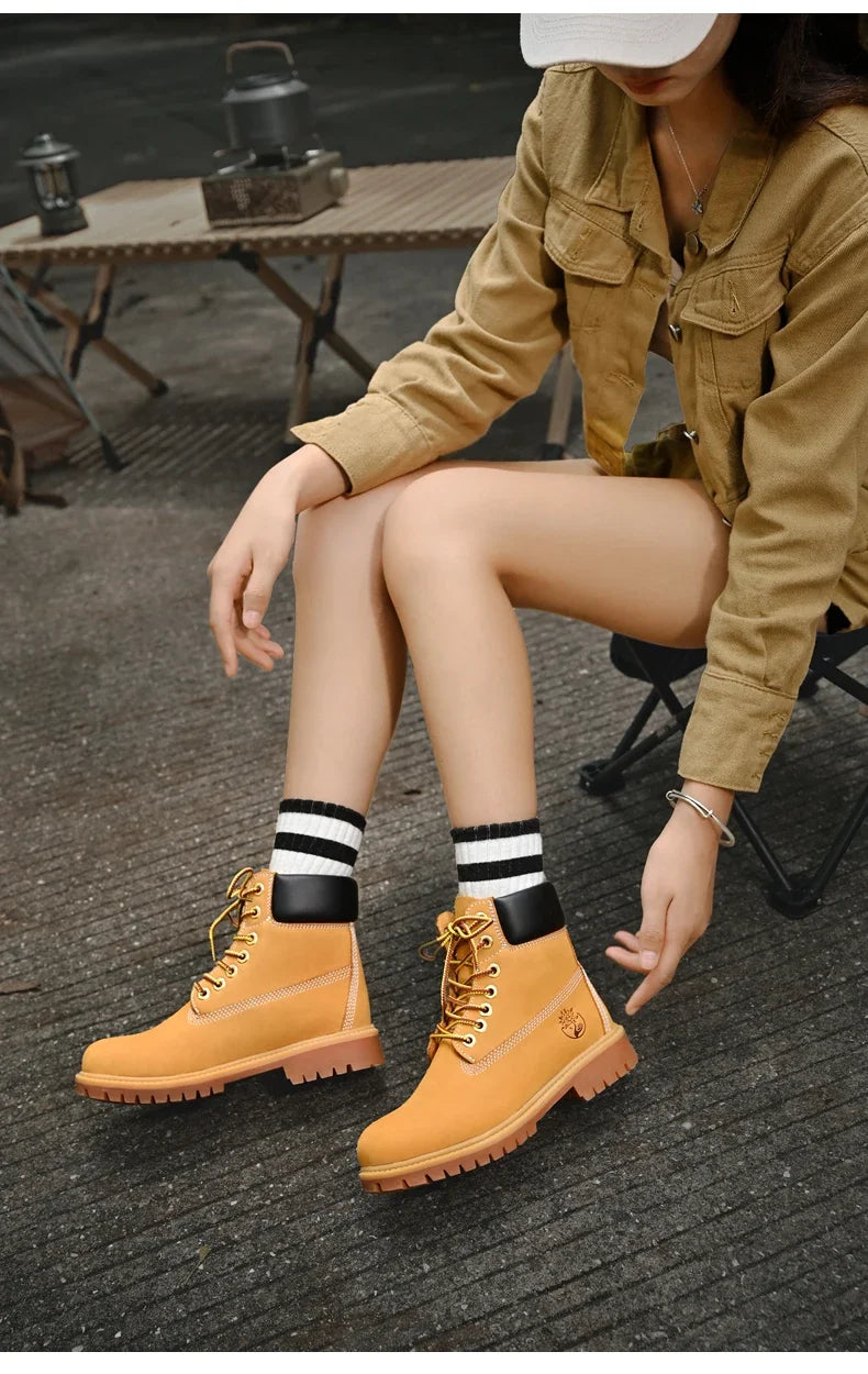 Boots Men High Top Boots High Quality Women Leather Shoes Fashion Outdoor Sneakers Men Lace Up Non-Slip Ankle Boots for Couple - AMULET RING STORE