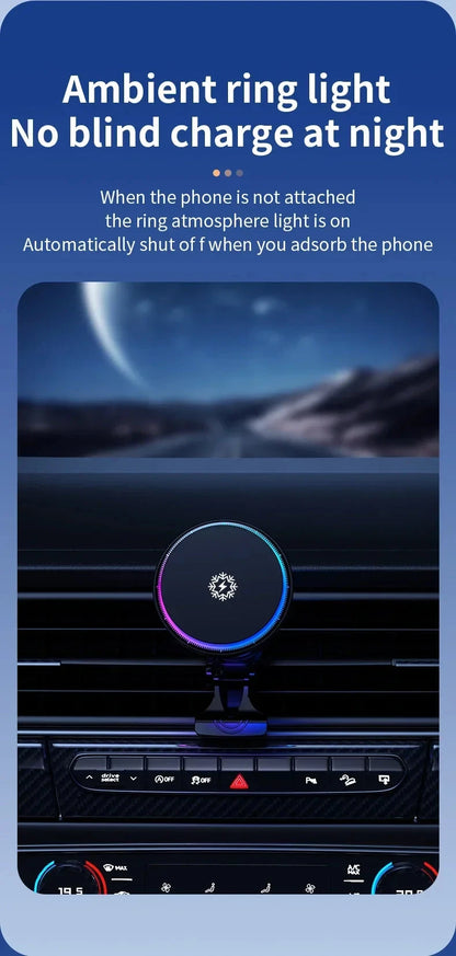 ice Cooling Magnetic Wireless Car Charger Stand for iPhone 16 15 14 13 12 Pro Max MacSafe Car Phone Holder Fast Charging Station
