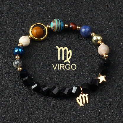 Universe Galaxy Eight Planets 12 Constellation Bracelets for Women Natural Stone Solar System Bracelets Libra Virgo Leo Jewelry