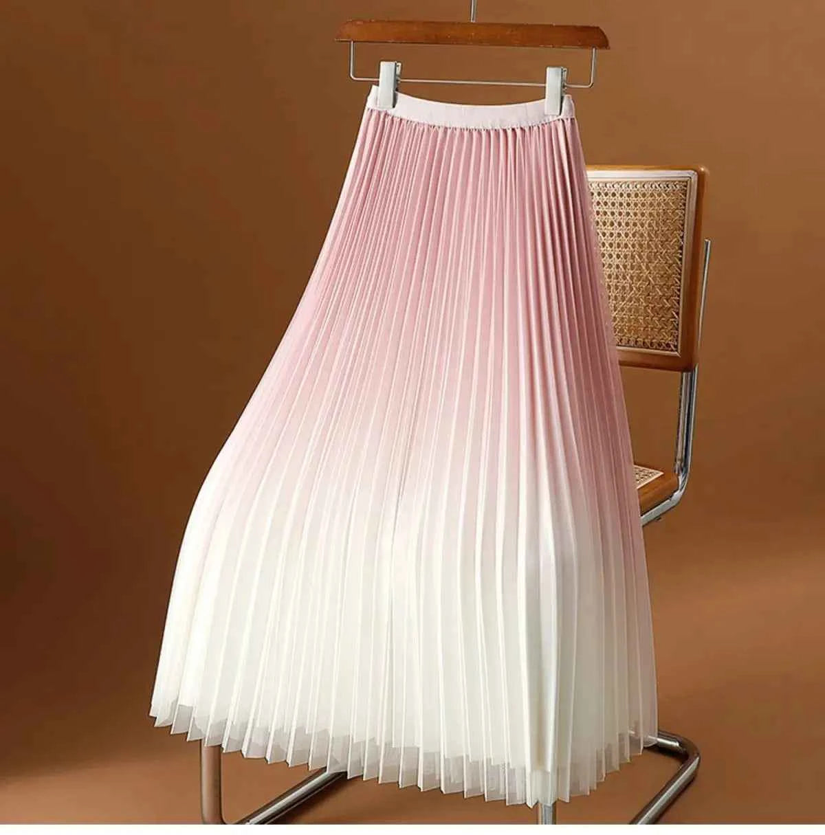 2023 Summer Tulle Mesh Gradient Skirt High-end High Waist Long Skirt Elegant Evening Party Sexy A-line Pleated Skirts Women Boho