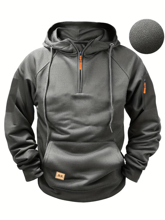 2024 Spring and Autumn Men's Hoodie Zipper Multi Pocket Sports Running Solid Color Multi Color Casual Hoodie