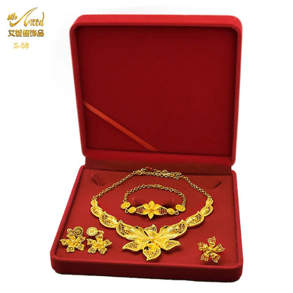 ANIID Dubai Plated Jewelry Set For Women Indian Earring and Necklace Nigeria Moroccan Bridal Accessorie Wedding Bracelet Gifts