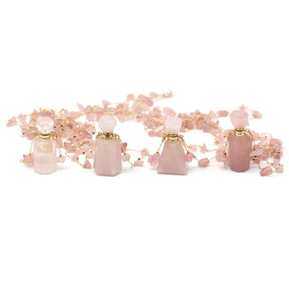 Natural Stone Rose Quartz Perfume Bottle Essential Oil Diffuser Reiki Healing Exquisite Necklace Jewelry Gift - AMULET RING STORE