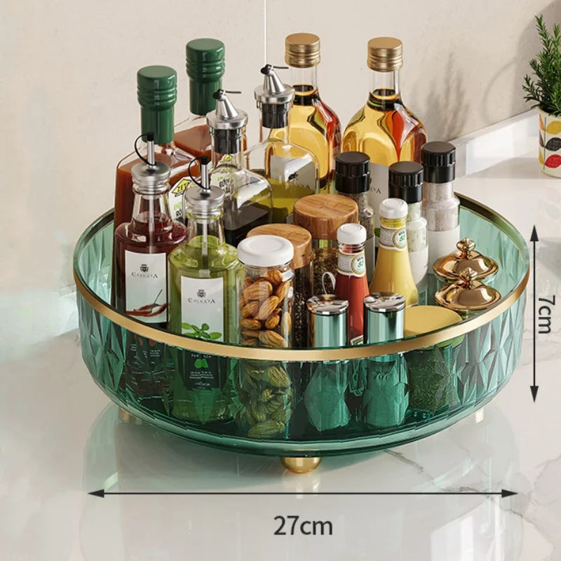 360° Rotating Condiment Rack Multi-functional Kitchen Condiment Round Storage Rack Plastic Transparent Fruit Bowl Container - AMULET RING STORE