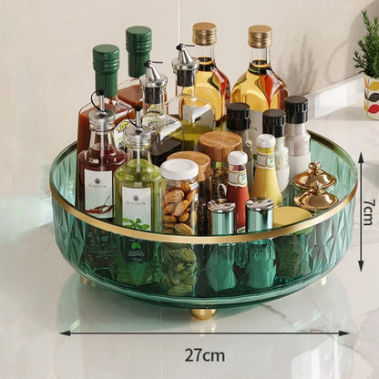 360° Rotating Condiment Rack Multi-functional Kitchen Condiment Round Storage Rack Plastic Transparent Fruit Bowl Container - AMULET RING STORE
