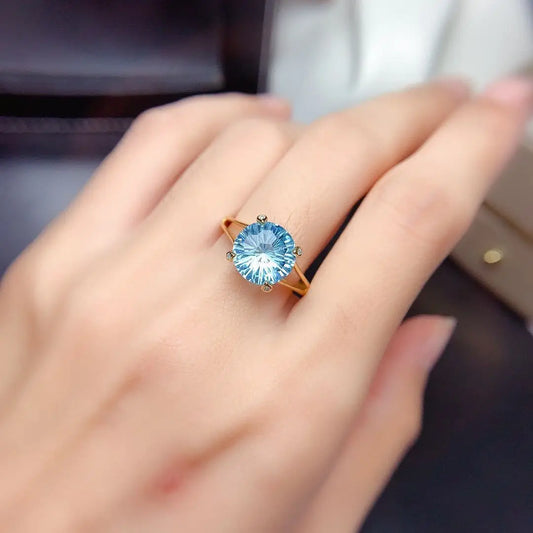 Single 14K Gold Laboratory Aquamarine Solitaire Ring