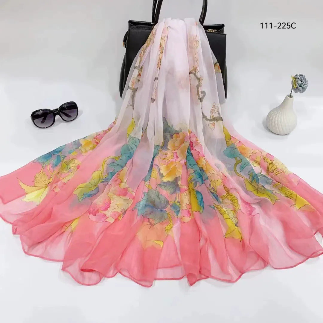 2025 Silk Scarf Women Hijab Pashmina Long Beach Stoles Shawl Wrap Headbands Spring Warm Scarves Bandana Ladies Neckscarf Foulard