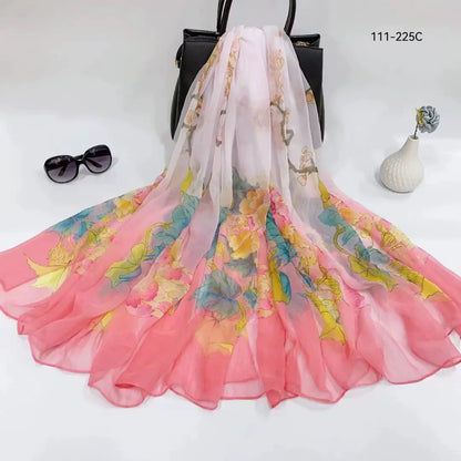 2025 Silk Scarf Women Hijab Pashmina Long Beach Stoles Shawl Wrap Headbands Spring Warm Scarves Bandana Ladies Neckscarf Foulard