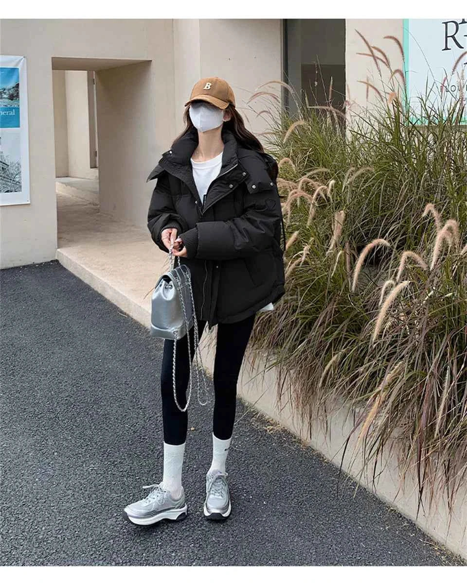 Women's Winter Warm Padded Jacket Coat 2025 New Down Cotton Hooded Solid Thick Parka Waterproof Puffy Korean Fashion Outdoor