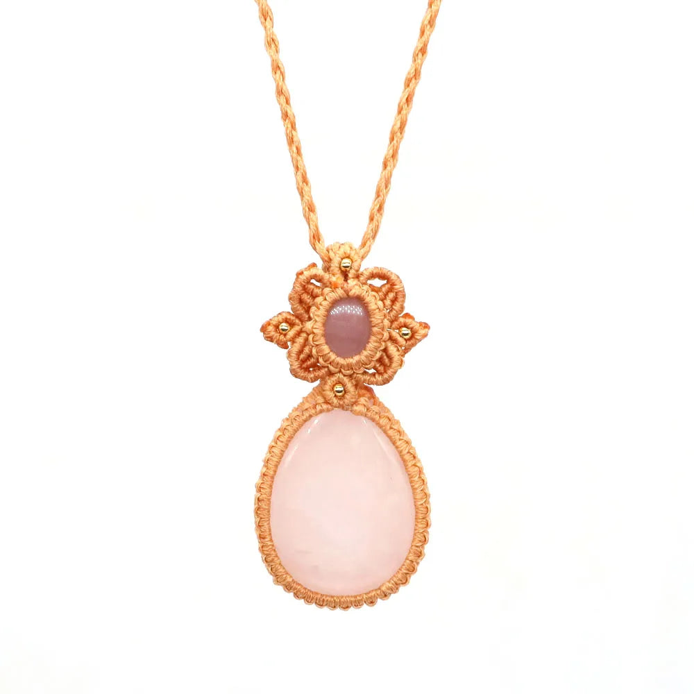 Natural Stones Tear Water Drop Pendant Crystals Healing Handmade Thread Rope Wrap Braided Macrame Chain Necklace Jewelry Gifts - AMULET RING STORE