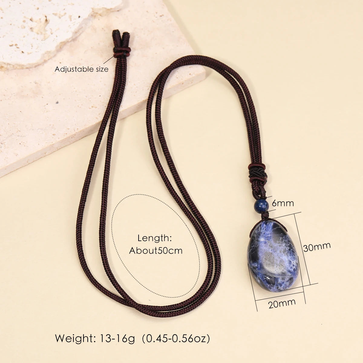 Casual Simple Natural Water Droplet Pendant Necklace Amethyst Opal Obsidian Red Agate Pendant Adjustable Cord Chain Necklace