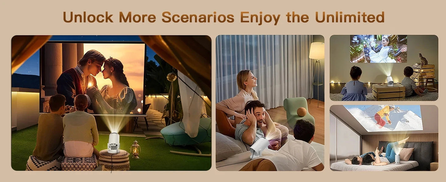 Smart Projector with Wifi and BluetoothPortable 720P 4K Support, Auto Keystone, AirMouse Remote, 180 Degree Rotation