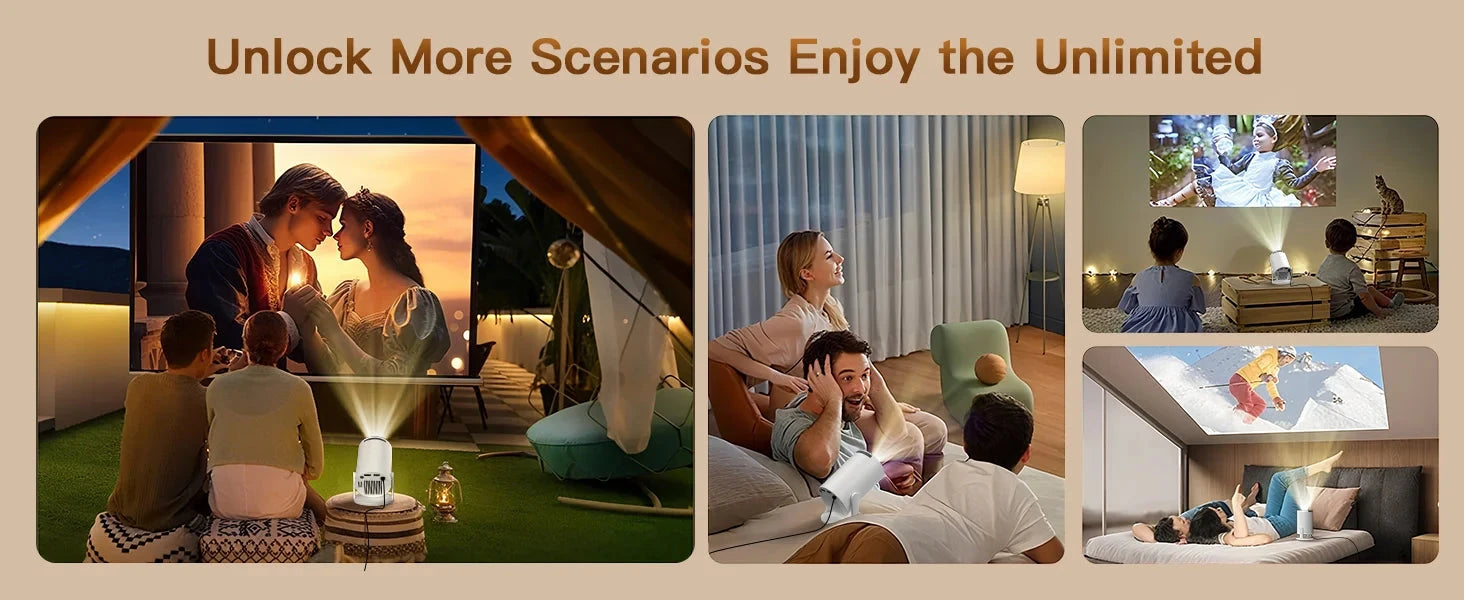 Smart Projector with Wifi and BluetoothPortable 720P 4K Support, Auto Keystone, AirMouse Remote, 180 Degree Rotation