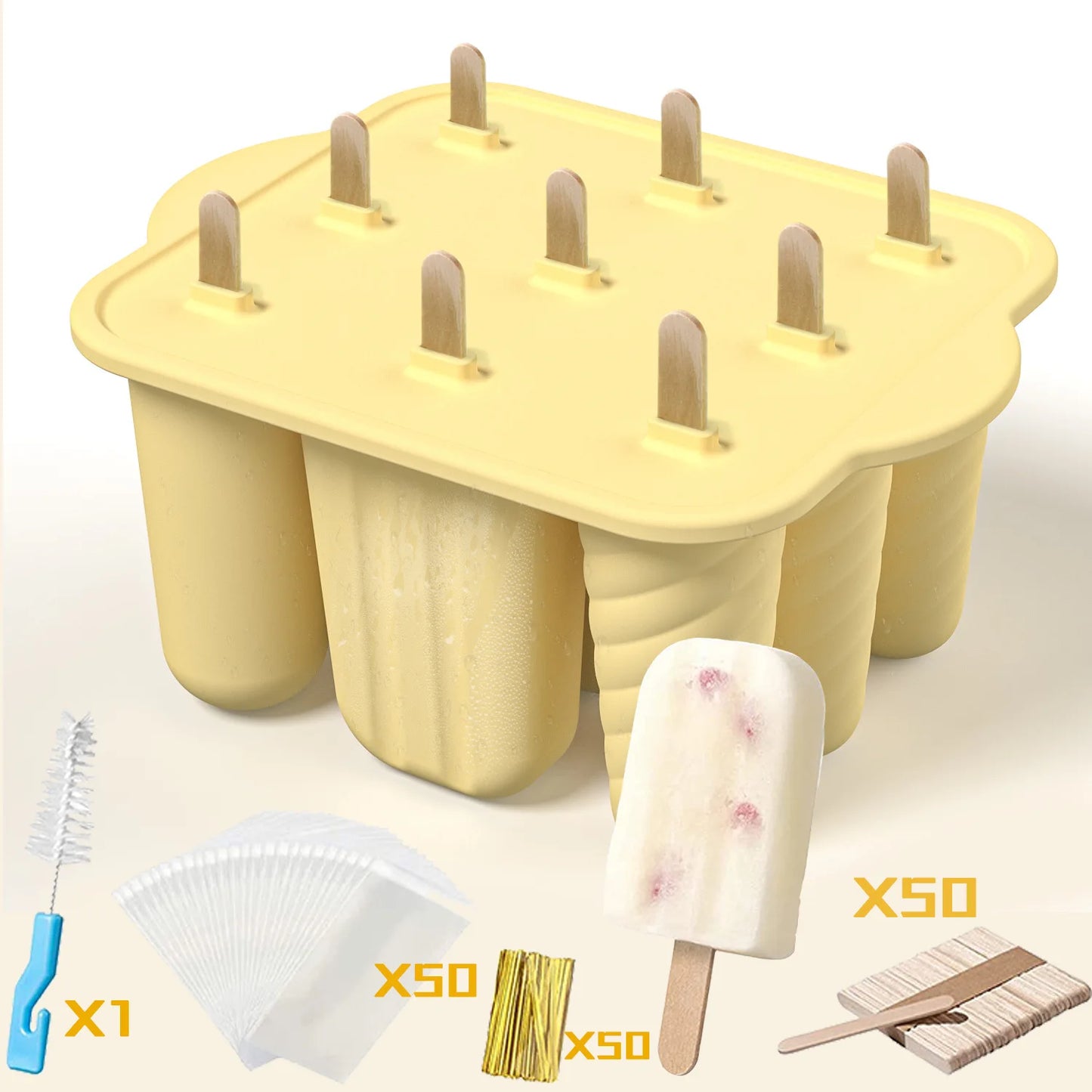 Summer DIY Ice Cream Tools With Wooden Sticks Silicone Popsicle Molds Set Kitchen Accessories Quench Thirst Snacks for Children - AMULET RING STORE