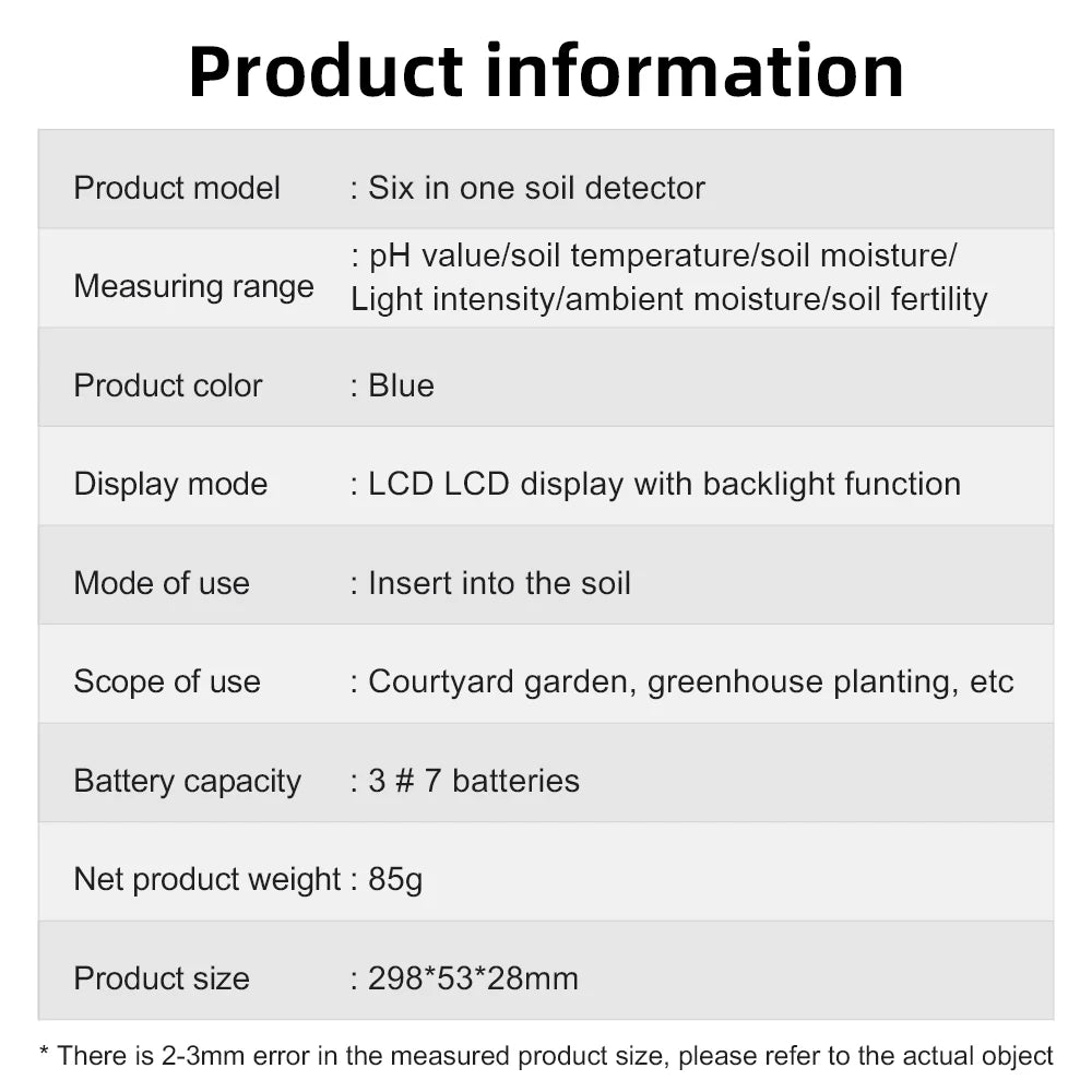 90° Digital 6 in 1 Multifunctional Soil PH Temperature Meter Farm Garden Fertility Moisture Sunlight Humidity Tester Detector - AMULET RING STORE