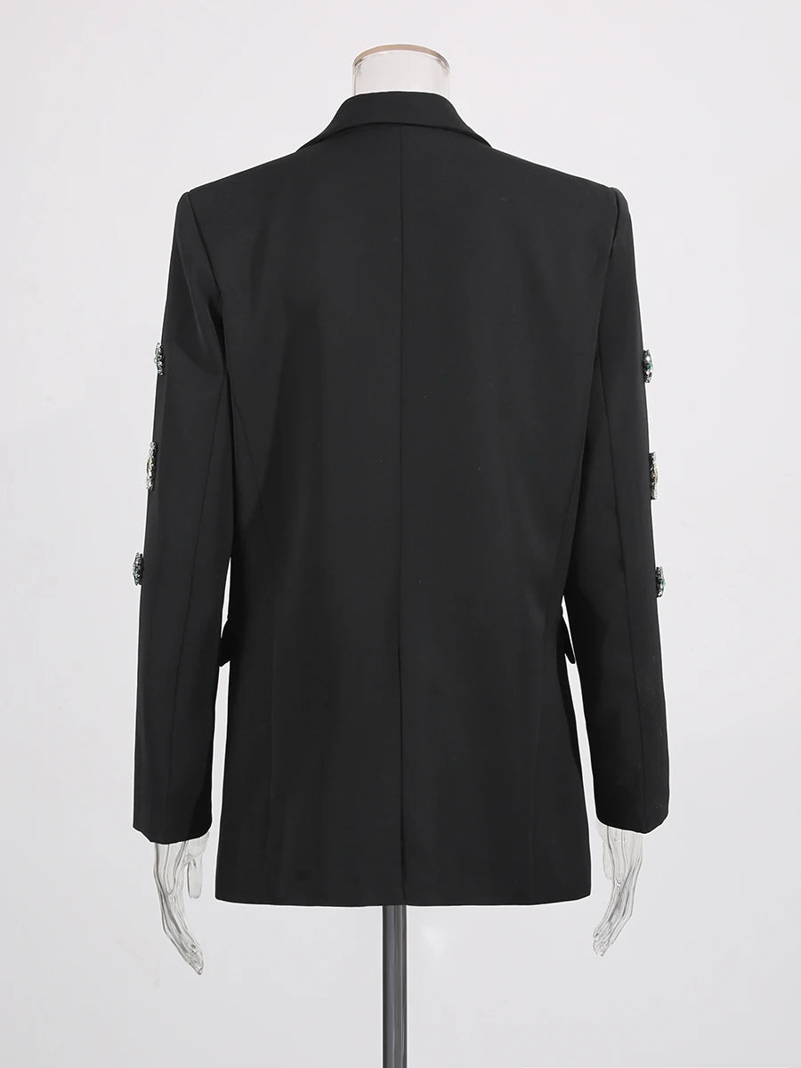 TWOTWINSTYLE Solid Loose Spliced Bead Luxurious Blazers for Women Lapel Long Sleeves Nobility Blazer Female Autumn Fashion New