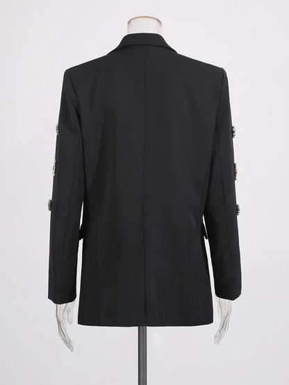 TWOTWINSTYLE Solid Loose Spliced Bead Luxurious Blazers for Women Lapel Long Sleeves Nobility Blazer Female Autumn Fashion New