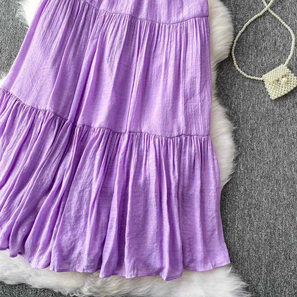 White High Waist A-Line Midi Skirt Women's Summer Casual Flared Cake Skirt Korean Sle Baking Poer Skirt for Young Women