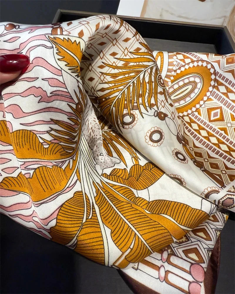 Luxury Fashion Print Square Scarf Women Soft Satin Scarves Bandana Hijab Neckerchief Shawl Kerchief Hair Band Foulard Lady - AMULET RING STORE