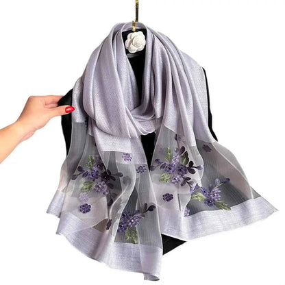 180*70cm Embroidery Floral Chiffon Scarf Elegant Thin Breathable Shawl Women Sunscreen Neck Scarf Travel Beach Shawl Scarf