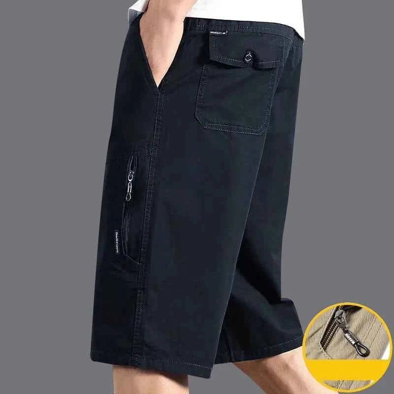 Classic Cargo Shorts Men Zipper Pocket Casual Knee Shorts Loose Straight Cotton Work Shorts Man Clothes