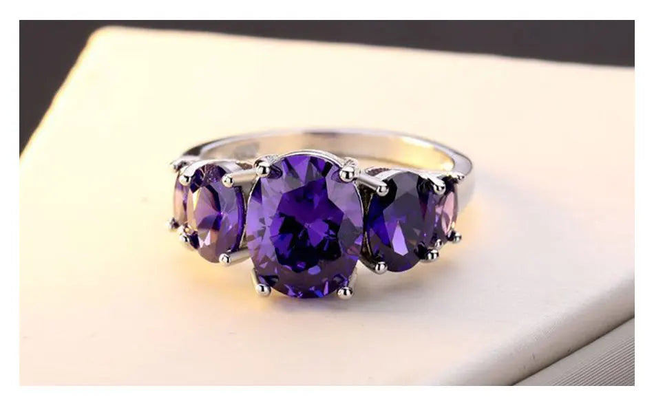 ZDADAN 925 Sterling Silver Amethyst Finger Ring For Women Fashion Wedding Jewelry Gifts