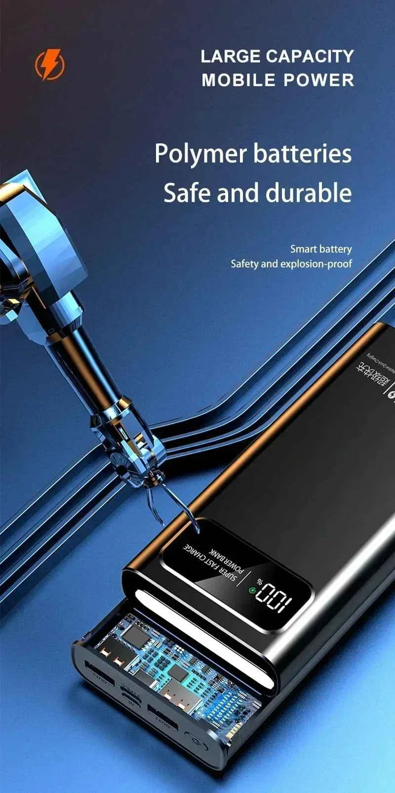 VIVO 200000mAh LED Digital Display Power Bank High Capacity 120W Super Fast Charging Portable External Battery For IPhone New