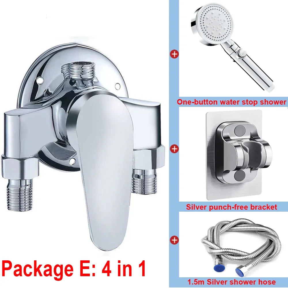 G1/2" Bathtub Shower Faucet Hot and Cold Water Mixing Valve Bathroom Set Countertop Mounted Chrome Plated Valve Bath Shower Set