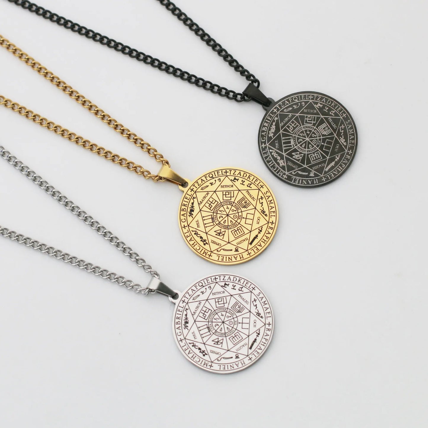 Seven Archangels Sigil Talisman Necklaces Men Boys Seal of Solomon Pendant Chain