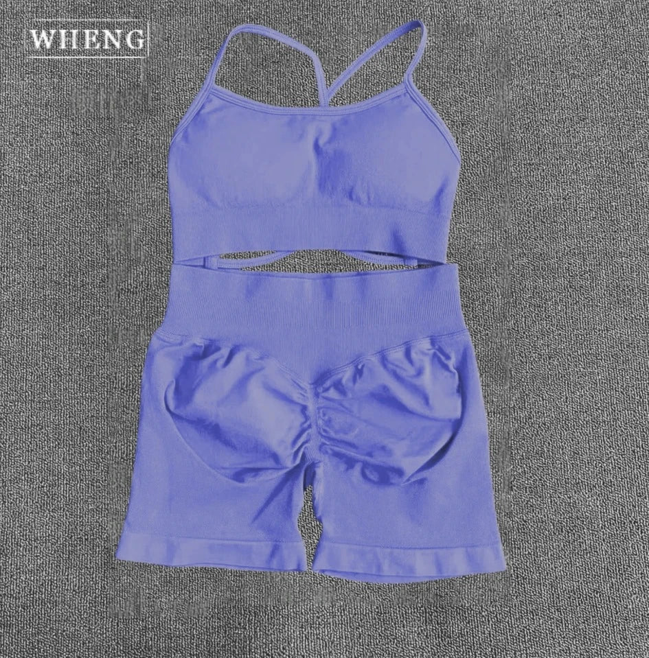 WHENG Peach Hip Lifting Suit Back Cross Sports Bra Shockproof Bra Quick Drying Shorts Set Gym Fitness Running Yoga Suit