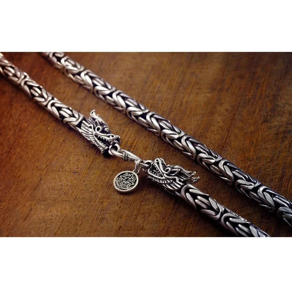 Noble Sterling Silver necklace Retro for men women classic 8MM rchain dragon 60cm Charm high quality Fine jewelry wedding gift - AMULET RING STORE