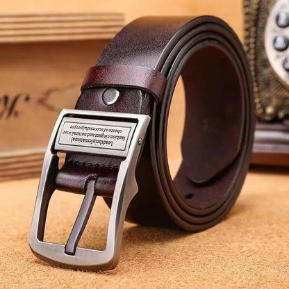 New Leather Cowhide Men's Belt Fashion Metal Alloy Pin Buckle Adult Luxury Brand Jeans Business Casual Waist Male Strap Brand - AMULET RING STORE