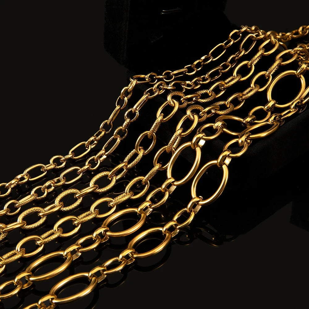 No Fade 1Meter Stainless Steel Gold Plated Embossed Link Chains DIY Women Men Necklaces Bracelets Jewelry Making Bags Chain Bulk - AMULET RING STORE