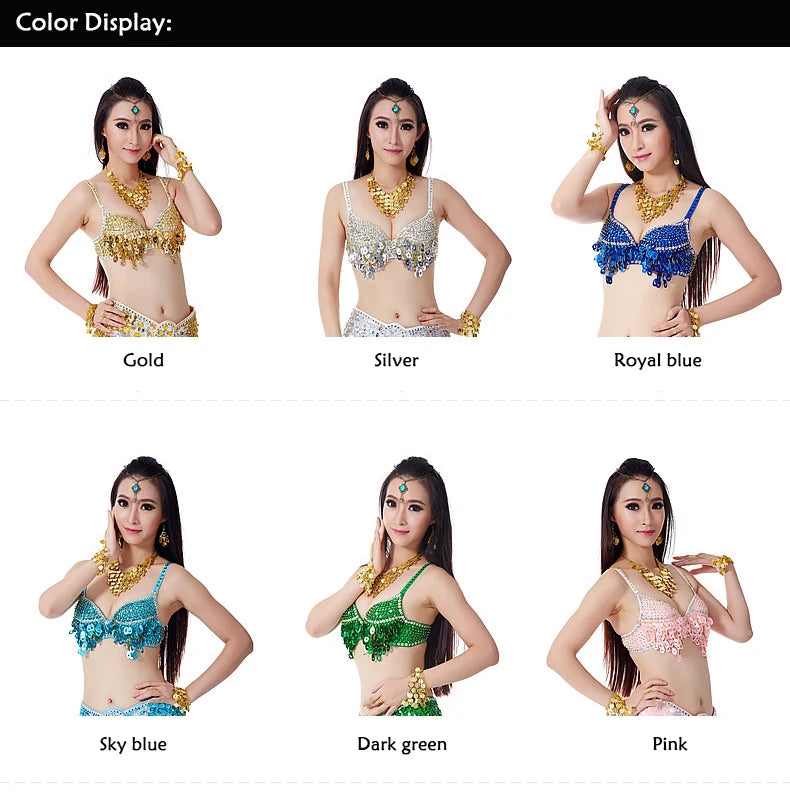 Sexy Women's Beaded Grape Shape Sequins Embellished Chrysanthemum Bra B/ C Cup Belly Dance Underwear Push-up  Dancing Lasdy Top