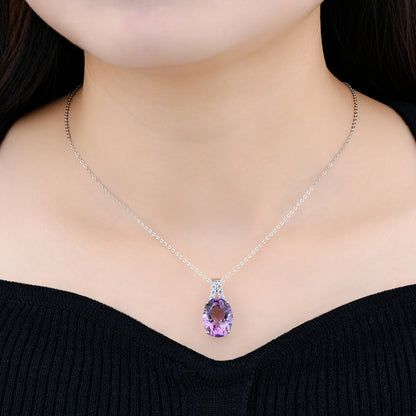 Natural Amethyst Sterling Silver S925 Rhodium Plated 8.5 Carats Genuine Birthstone Big Size Quarts Birthday Gift for Women