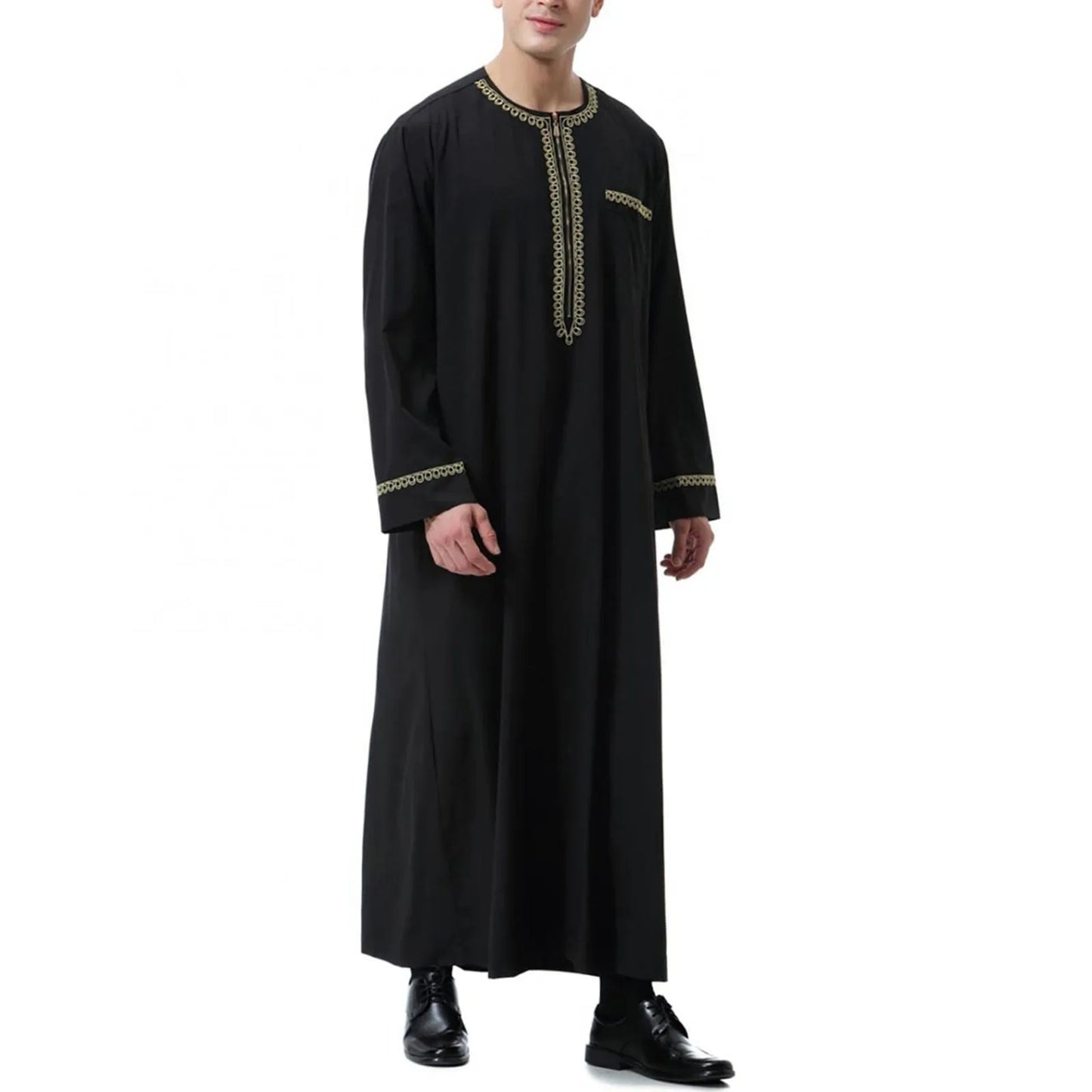 Traditional Muslim Clothing Men's Muslim Shirt robe embroidery Islamic Royalty Dubai Robe O-Neck Long Sleeve Retro Loose Abaya - AMULET RING STORE