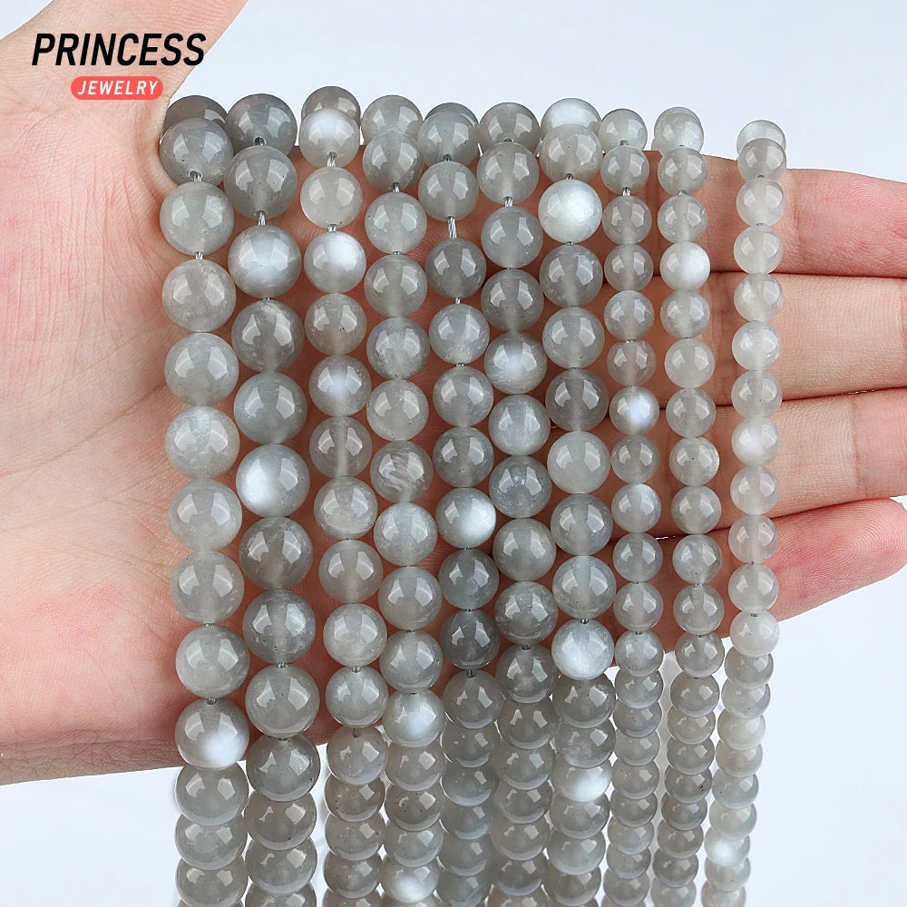 A+++ Natural Silver Grey Moonstone 6-10mm Loose Beads for Jewelry Making Bracelets Stone Beads DIY Accessories - AMULET RING STORE