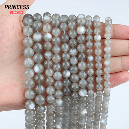 A+++ Natural Silver Grey Moonstone 6-10mm Loose Beads for Jewelry Making Bracelets Stone Beads DIY Accessories - AMULET RING STORE