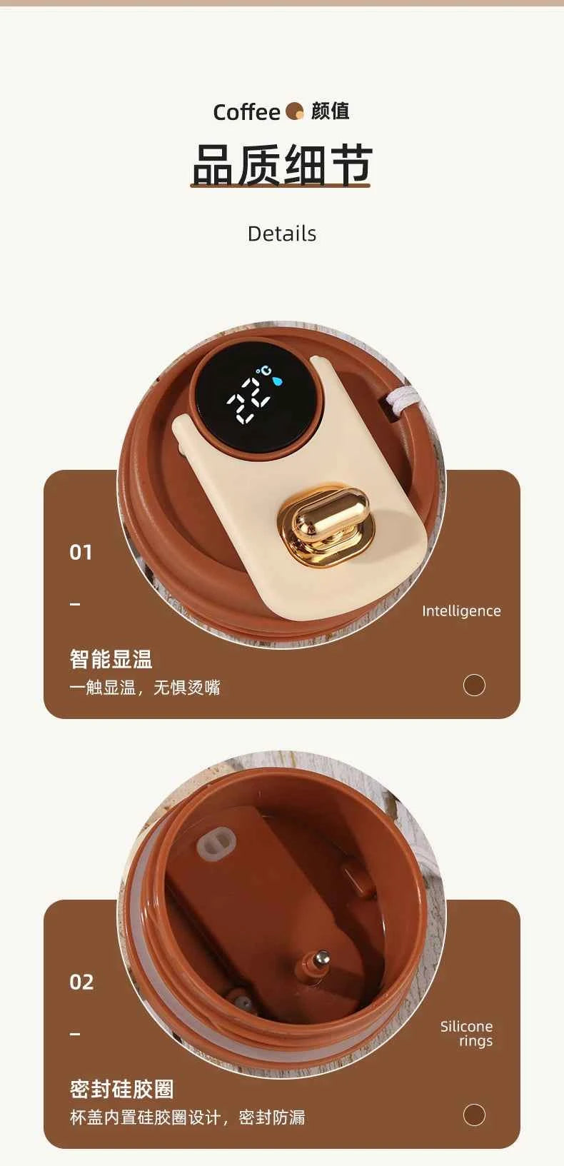 460ml Thermos Bottle Smart Display Temperature 316 Stainless Steel Vacuum Cup Office Coffee Cup Business Portable Thermal Mug