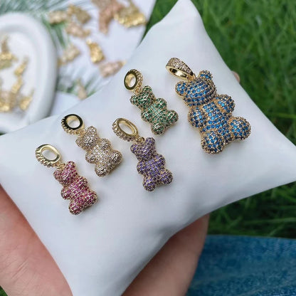Luxury Fine Inlaid Rainbow Cubic Zirconia Charm Pendant,Cute Bear Jewelry Necklace Bracelet Making Wholesale Supplies M85 - AMULET RING STORE