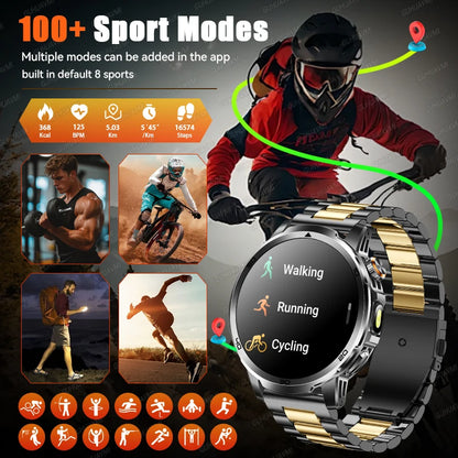 2026 New Outdoor Military Smart Watch For Men 1.85" AMOLED 1000mAh Battery IP69K Swim Flashlight Heart Rate Wireless Call Watchs